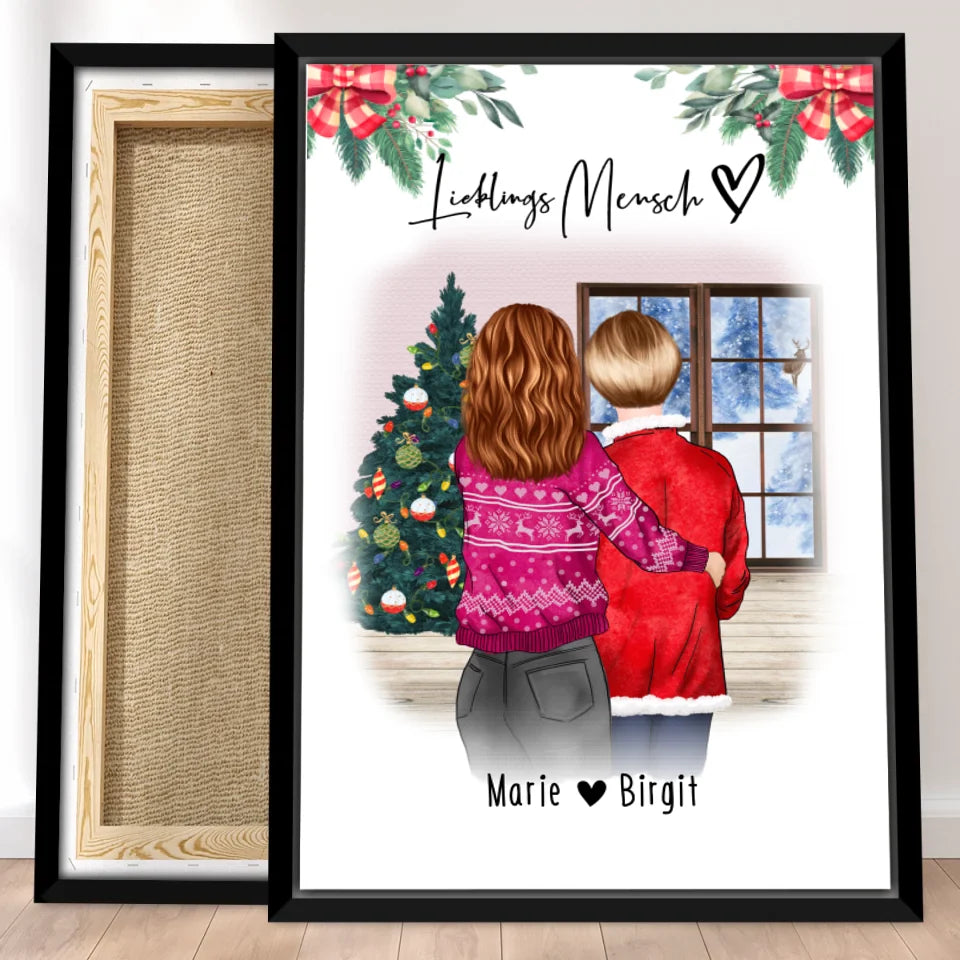 Personalisierte Leinwand - Mutter/Mama + Tochter (stehend) - Weihnachtsleinwand