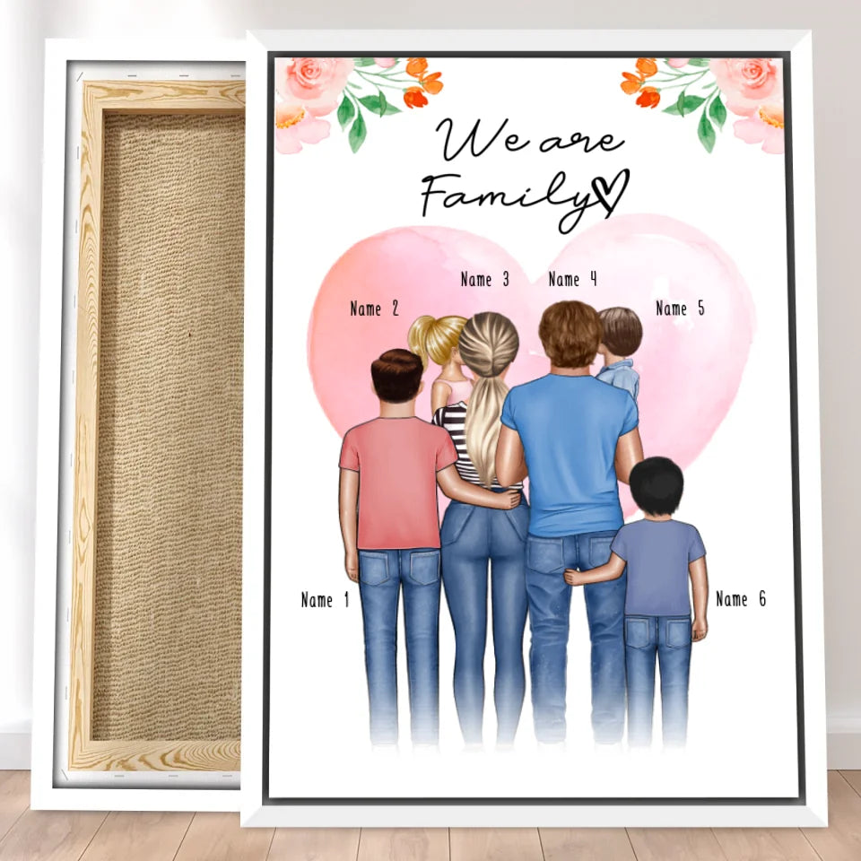 Personalisierte Leinwand - Familie + 1-4 Kinder