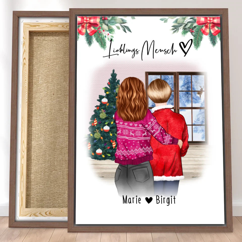 Personalisierte Leinwand - Mutter/Mama + Tochter (stehend) - Weihnachtsleinwand