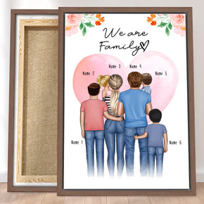 Personalisierte Leinwand - Familie + 1-4 Kinder