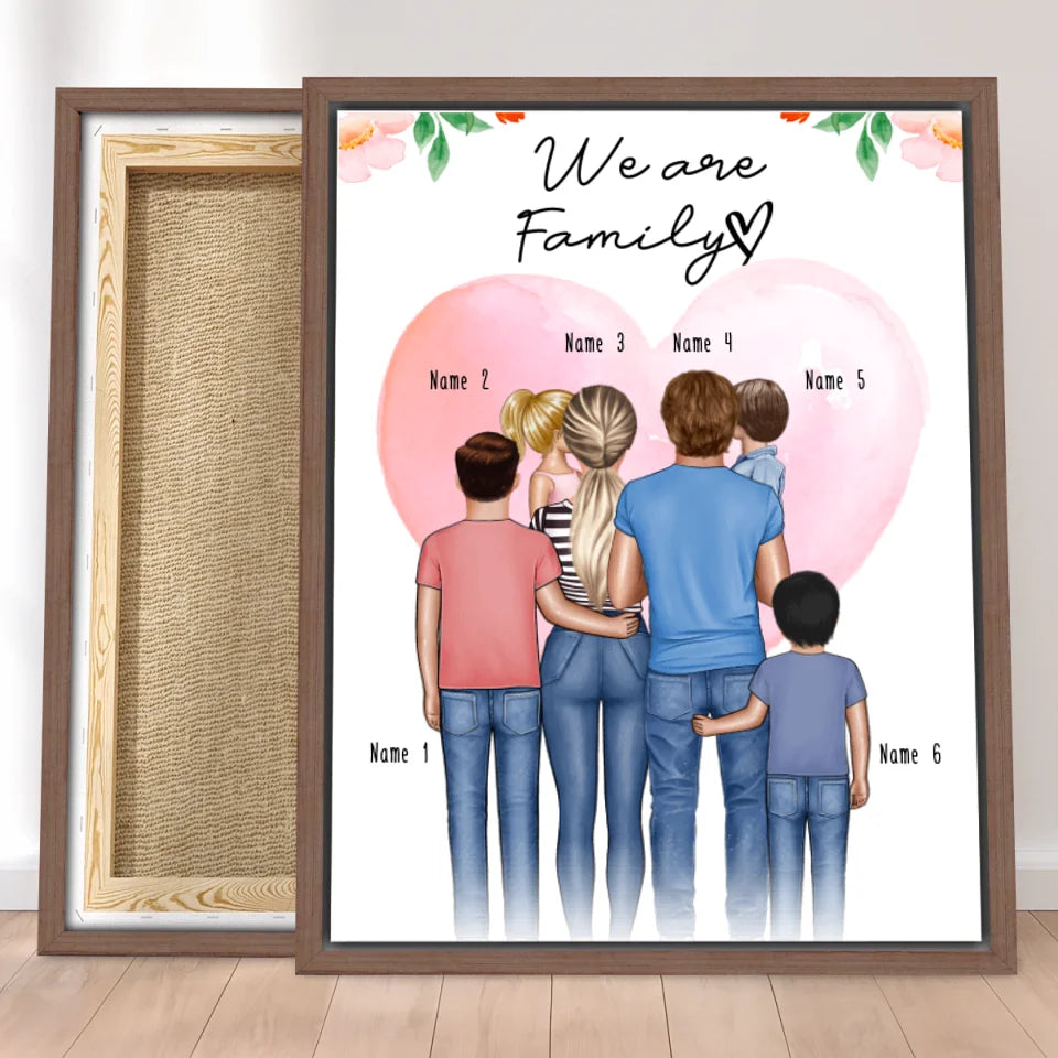 Personalisierte Leinwand - Familie + 1-4 Kinder