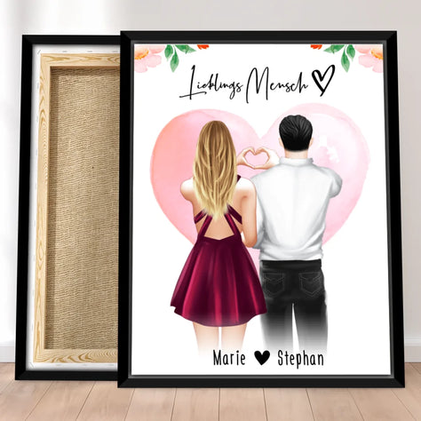 Personalisierte Leinwand mit Paar (stehend) - Herz mit Händen - Pärchen Leinwand