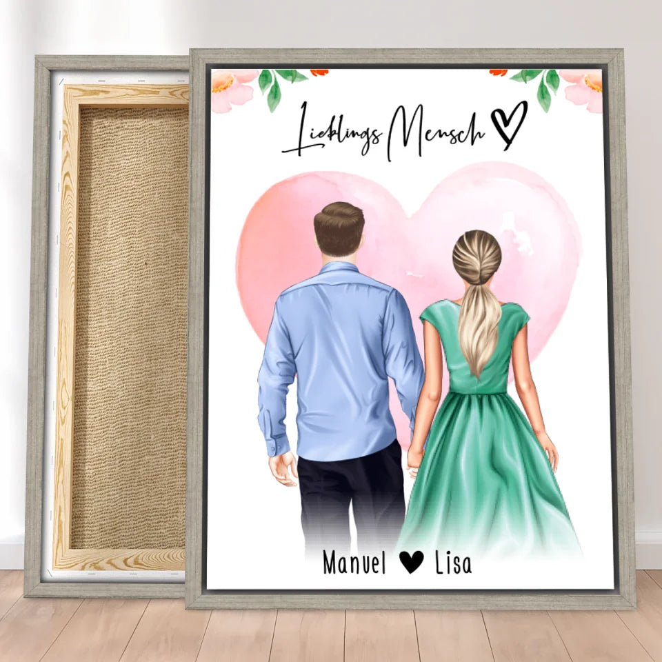 Personalisierte Leinwand mit Paar (stehend) - Hemd und Kleid - Pärchen Leinwand