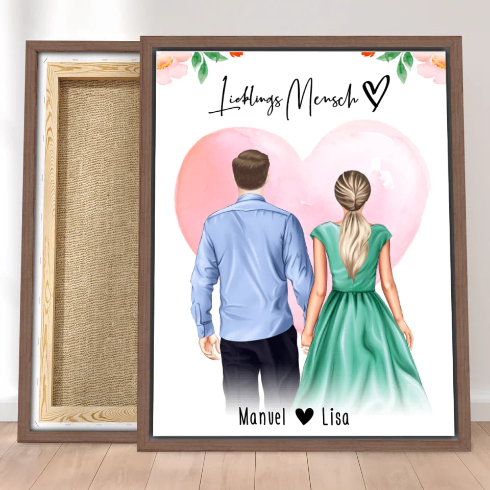 Personalisierte Leinwand mit Paar (stehend) - Hemd und Kleid - Pärchen Leinwand