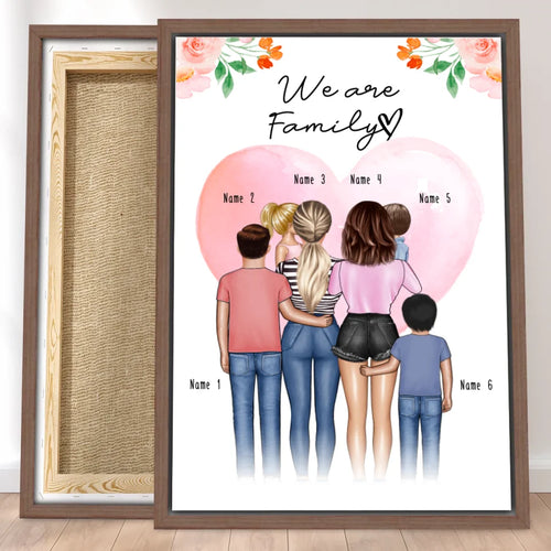 Personalisierte Leinwand - Familie (lesbisch/gleichgeschlechtlich) + 1-4 Kinder