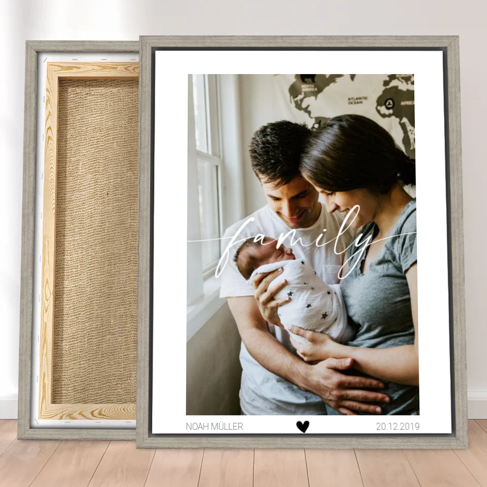 Personalisierte Familienleinwand - Bild mit Schriftzug