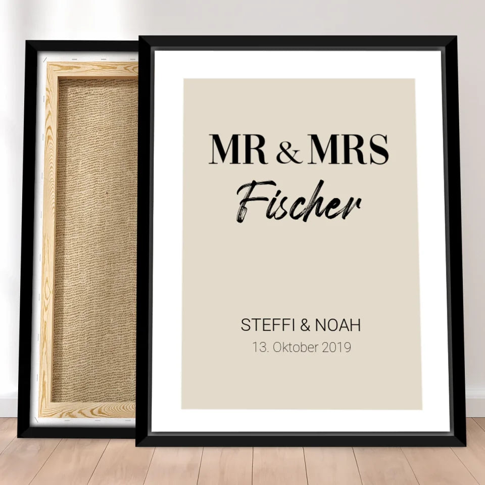 Personalisierte Leinwand - Mr. & Mrs. + Familienname