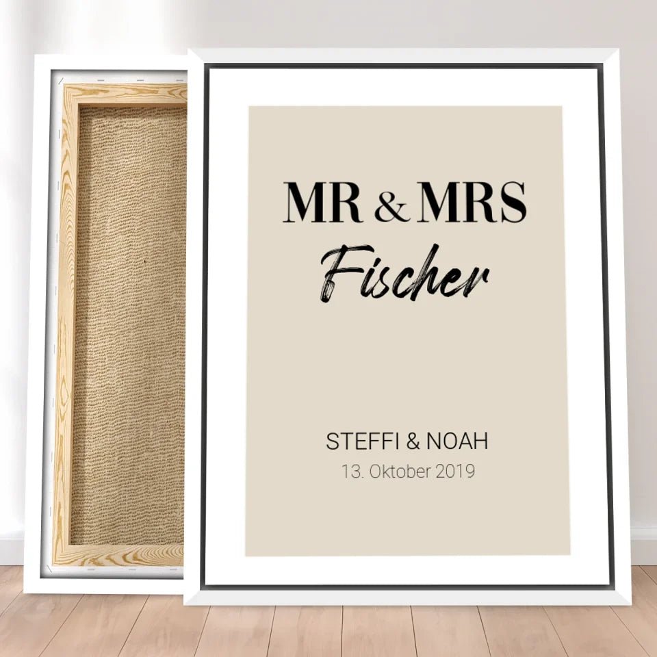 Personalisierte Leinwand - Mr. & Mrs. + Familienname