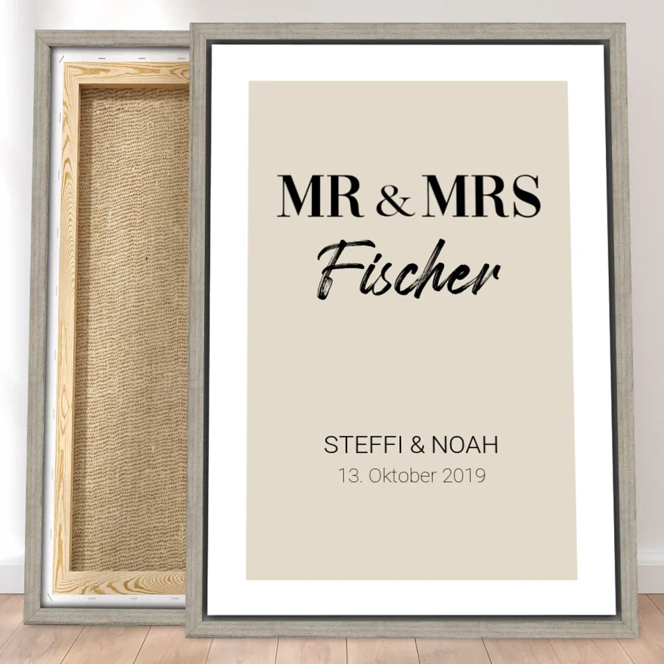 Personalisierte Leinwand - Mr. & Mrs. + Familienname