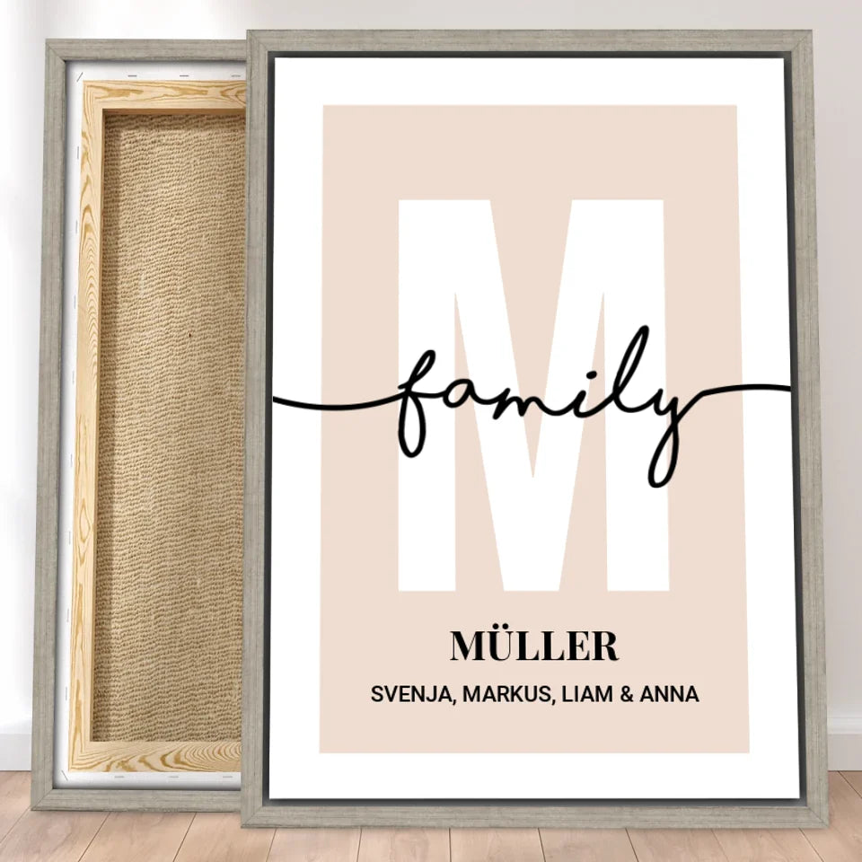 Personalisierte Leinwand - Buchstabe mit Familienname und Namen