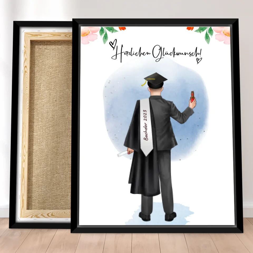 Personalisierte Leinwand - Bachelor/Master/Abi/Schulabschluss Geschenk (1 Mann)