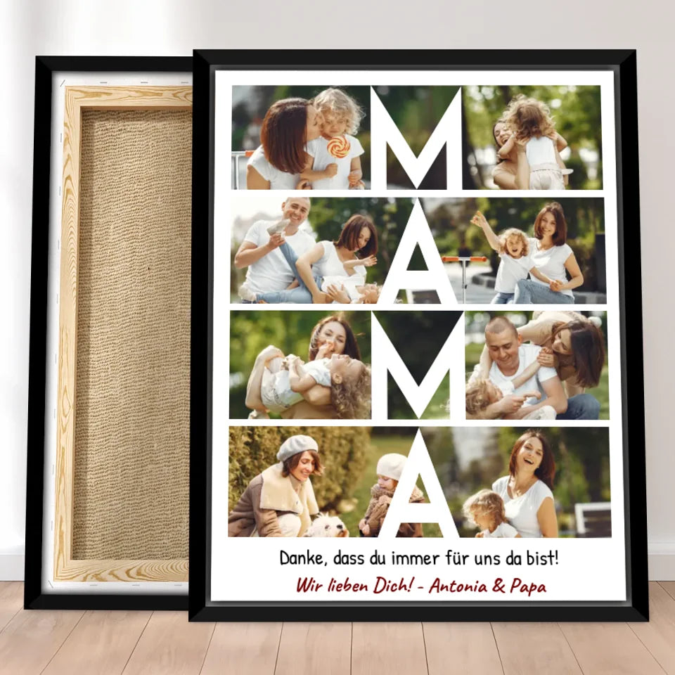 Personalisierte Leinwand - MAMA Schriftzug und Collage mit 8 Bildern