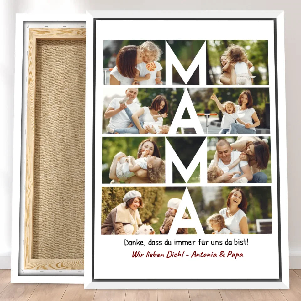 Personalisierte Leinwand - MAMA Schriftzug und Collage mit 8 Bildern