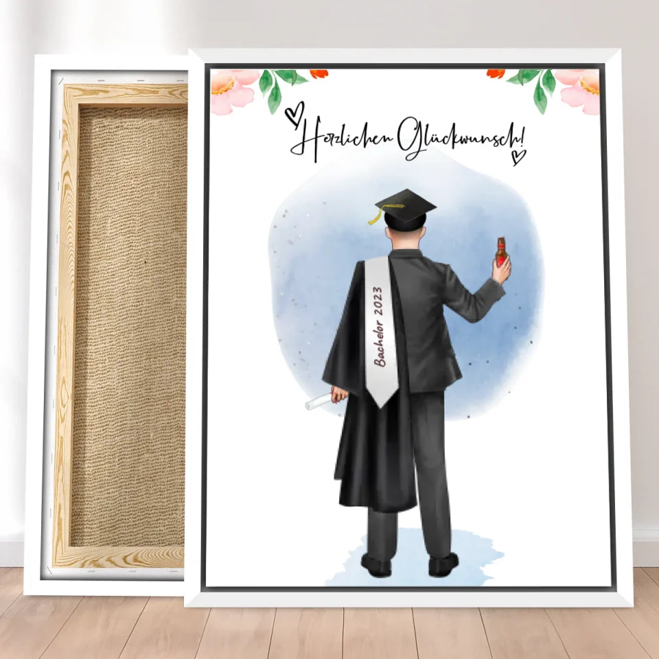 Personalisierte Leinwand - Bachelor/Master/Abi/Schulabschluss Geschenk (1 Mann)