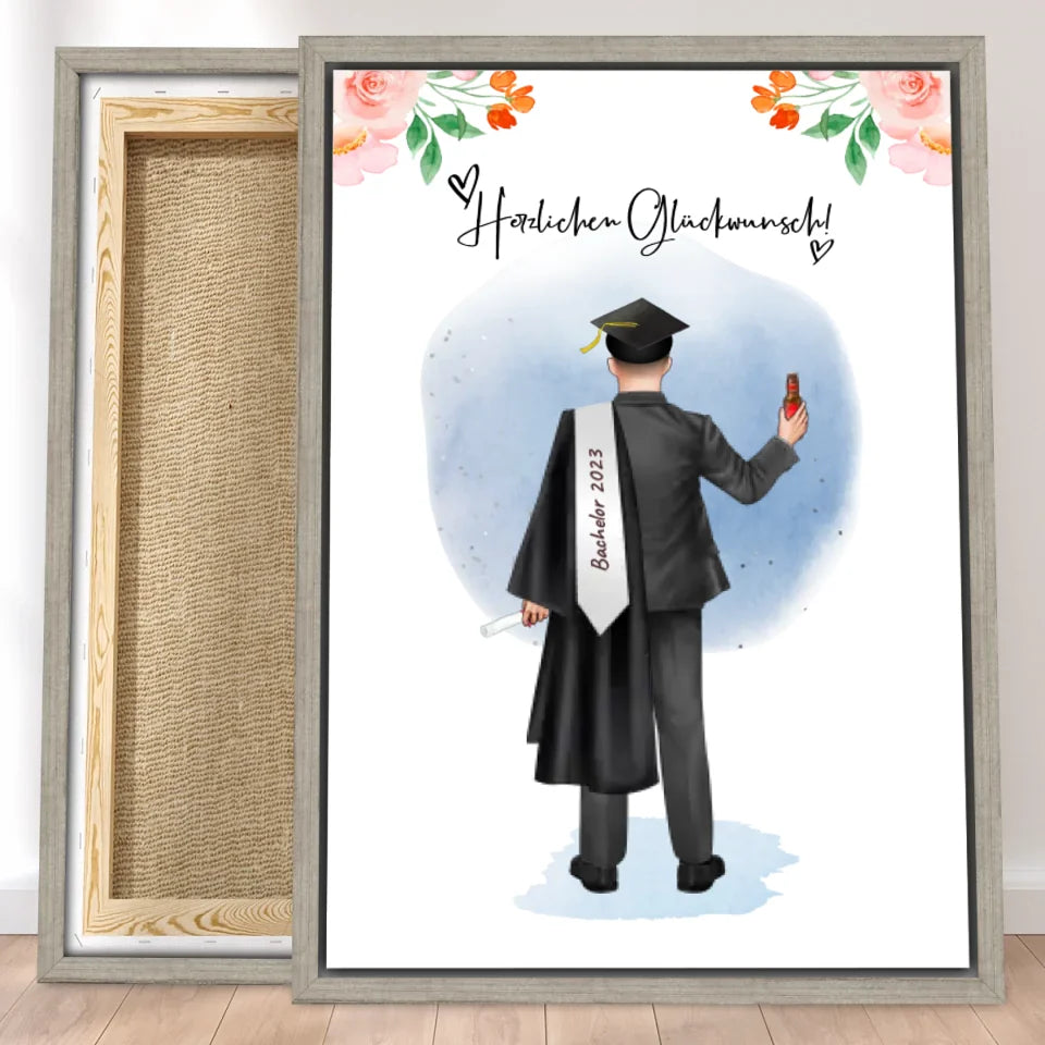 Personalisierte Leinwand - Bachelor/Master/Abi/Schulabschluss Geschenk (1 Mann)