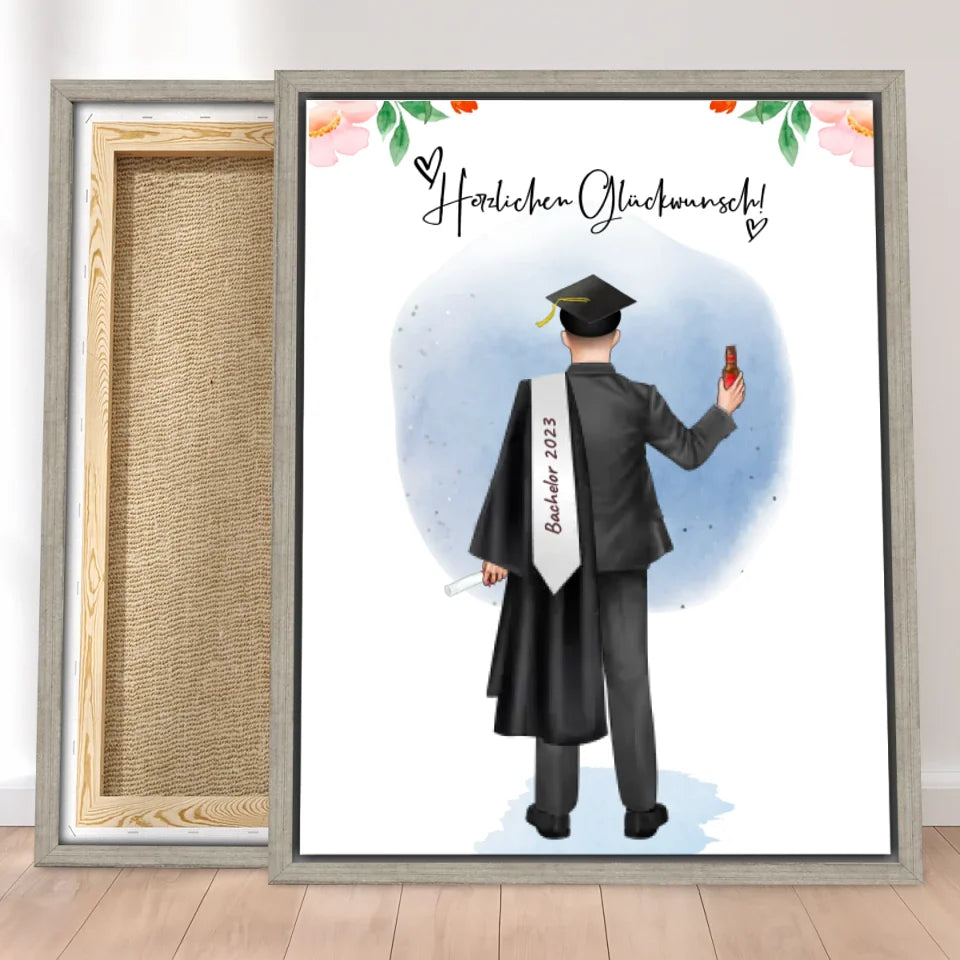 Personalisierte Leinwand - Bachelor/Master/Abi/Schulabschluss Geschenk (1 Mann)