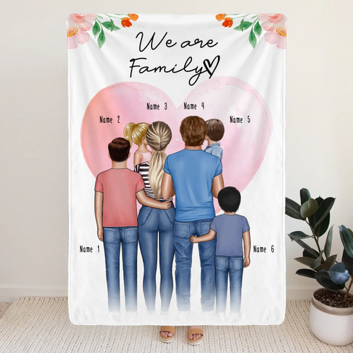 Personalisierte Decke - Familie + 1-4 Kinder