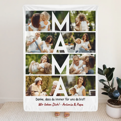 Personalisierte Decke - MAMA Schriftzug und Collage mit 8 Bildern