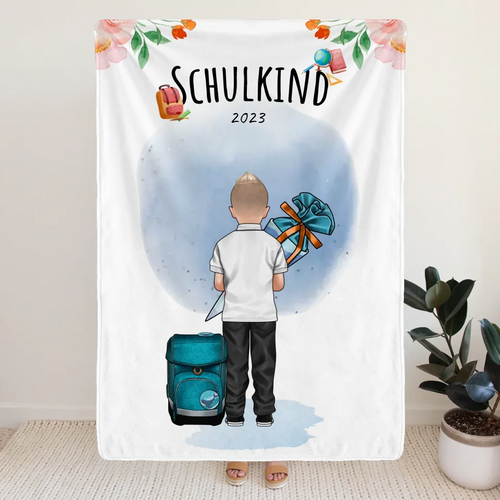 Personalisierte Decke - Geschenk zur Einschulung (1 Junge)