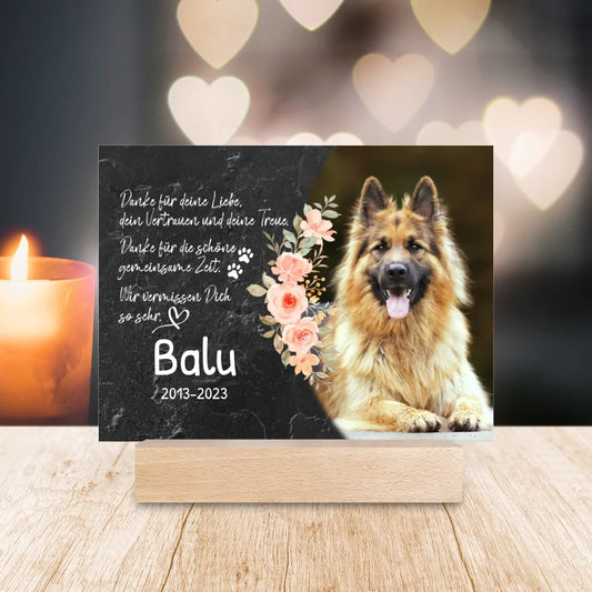 Personalisiertes Trauerschild mit Trauerspruch für Hund - Danke für deine Liebe