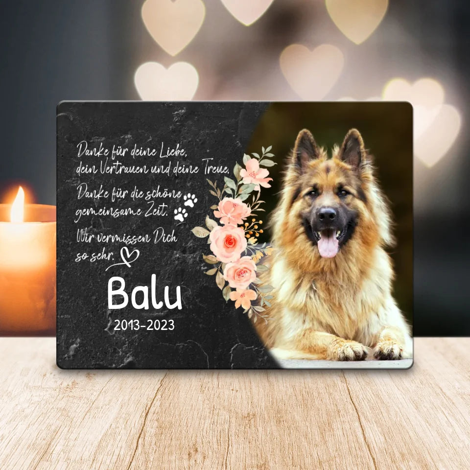 Personalisiertes Trauerschild mit Trauerspruch für Hund - Danke für deine Liebe