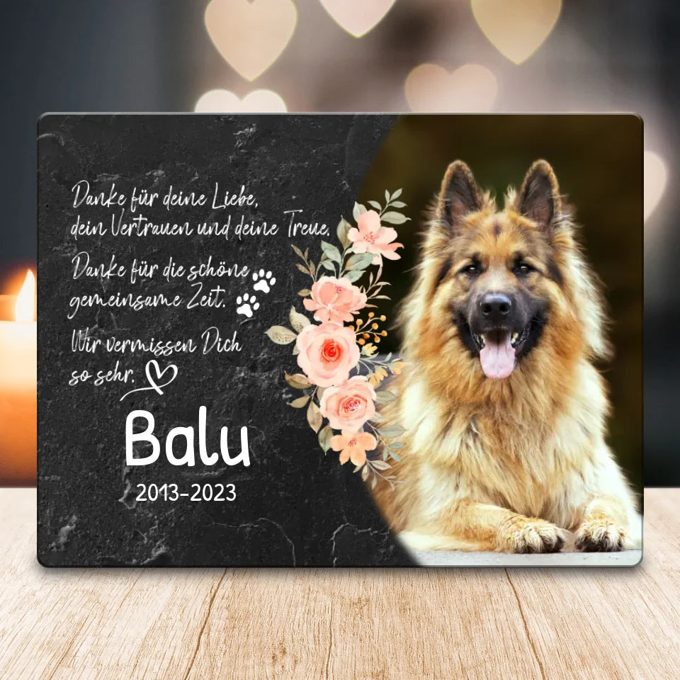 Personalisiertes Trauerschild mit Trauerspruch für Hund - Danke für deine Liebe