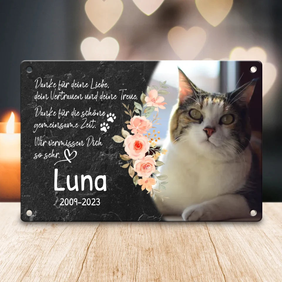 Personalisiertes Trauerschild mit Trauerspruch für Katze - Danke für deine Liebe