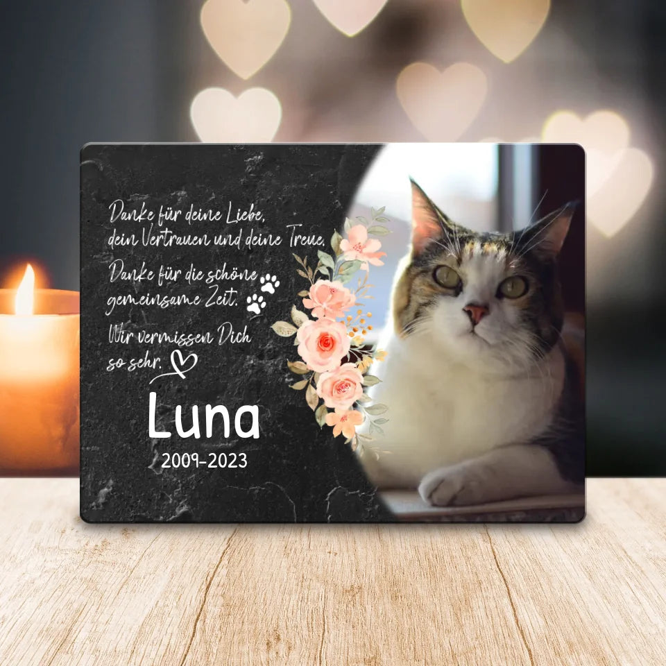 Personalisiertes Trauerschild mit Trauerspruch für Katze - Danke für deine Liebe