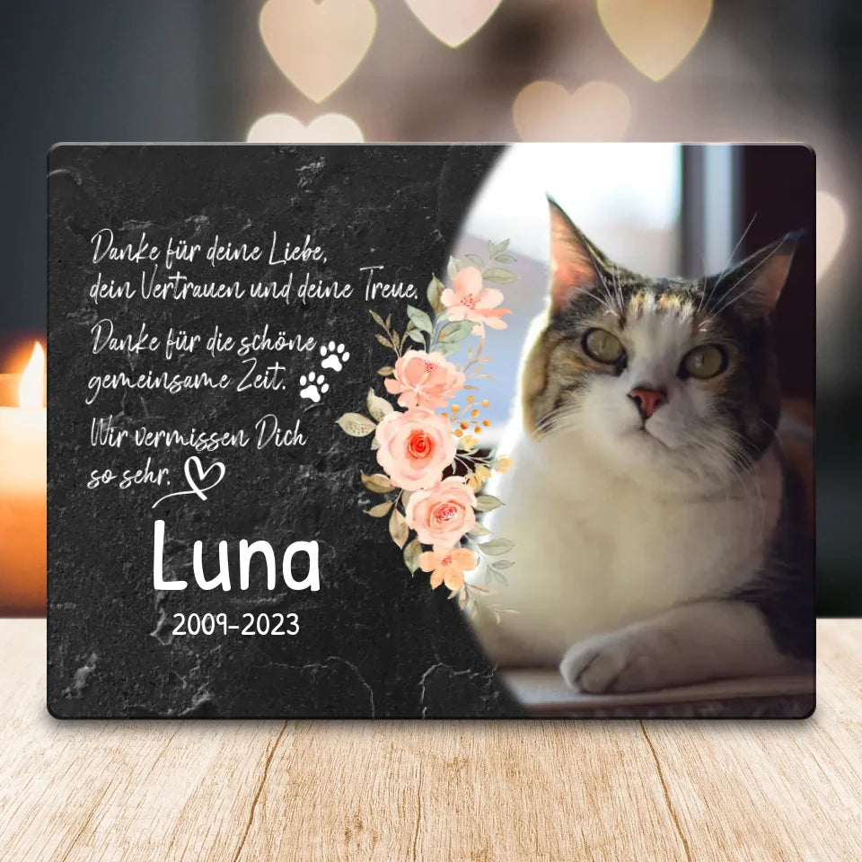 Personalisiertes Trauerschild mit Trauerspruch für Katze - Danke für deine Liebe