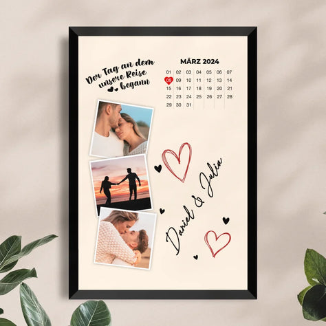 Personalisiertes Poster - Der Tag an dem unsere Reise begann - Mit Kalender und Bildern