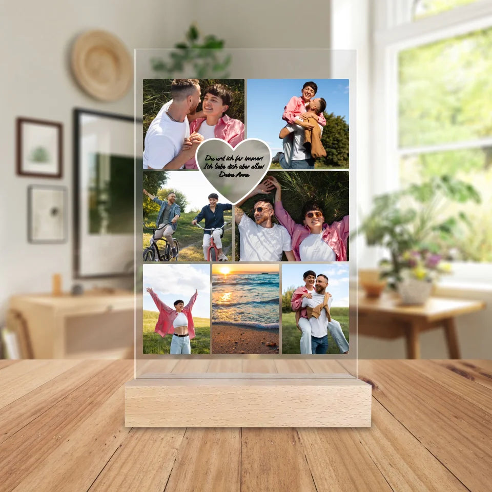 Personalisierte Acrylglasplatte - Paar Fotocollage mit Herz