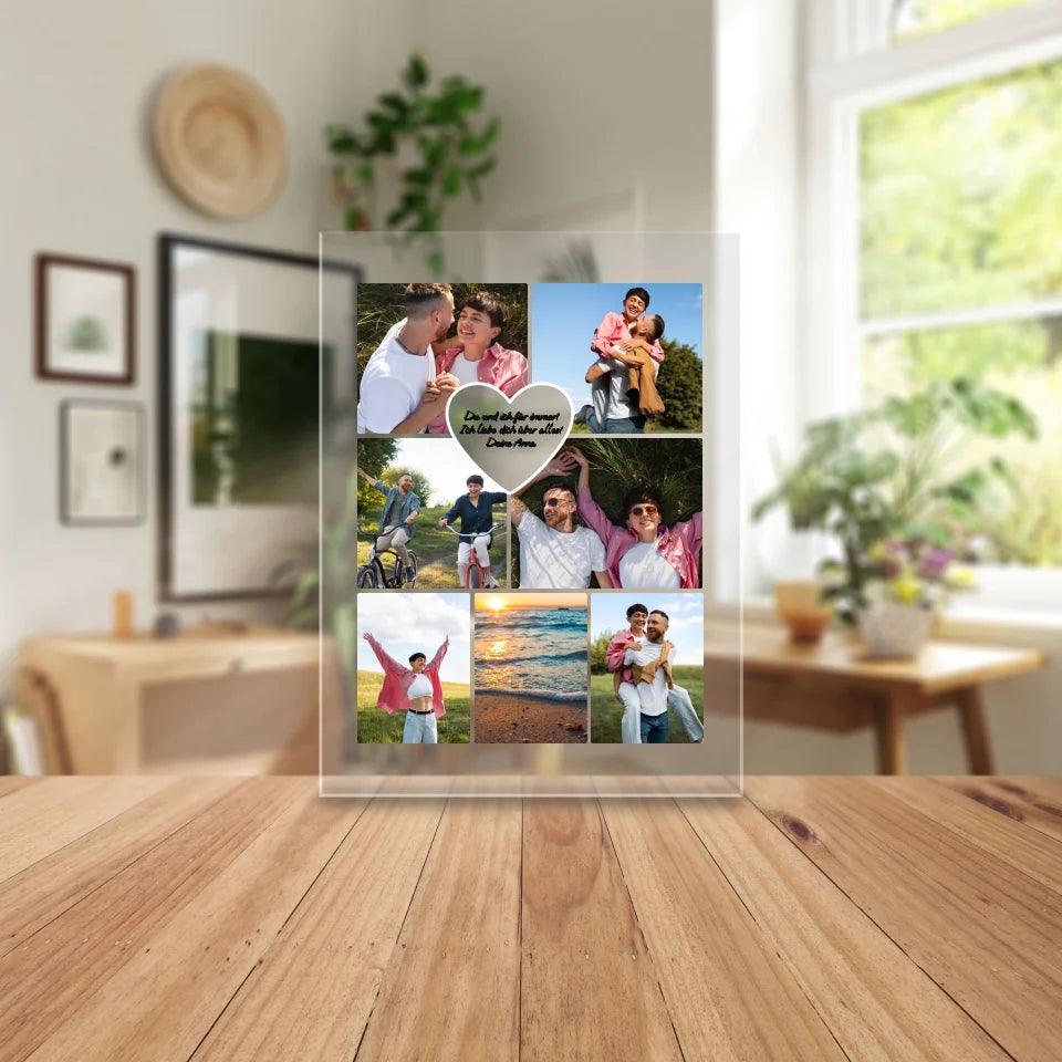 Personalisierte Acrylglasplatte - Paar Fotocollage mit Herz