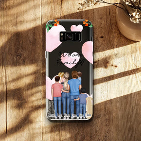 Personalisierte Handyhülle - Familie mit 1-4 Kindern + 1-2 Hunde/Katzen Samsung