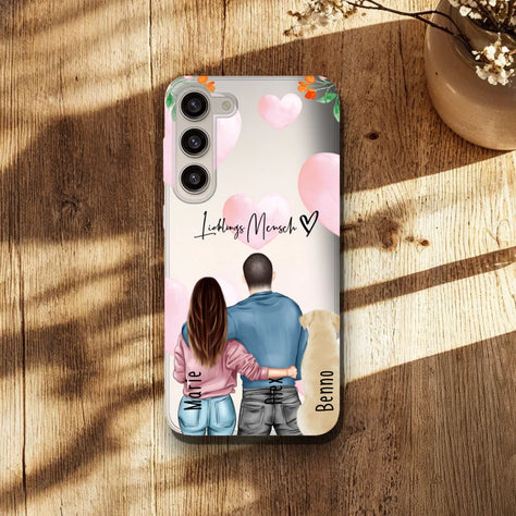 Personalisierte Handyhülle mit Pärchen und 1-2 Hunde/Katzen - Partnerhülle - Samsung