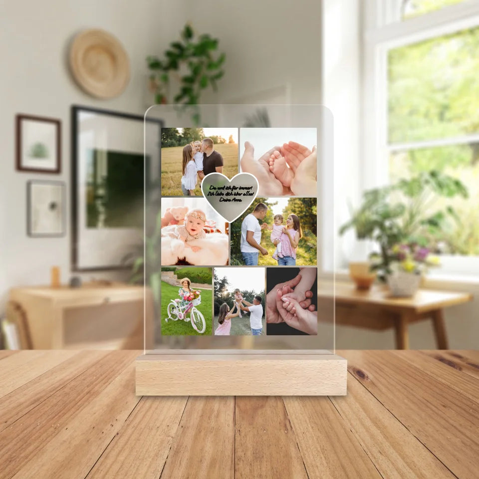 Personalisierte Acrylglasplatte - Familien Fotocollage mit Herz