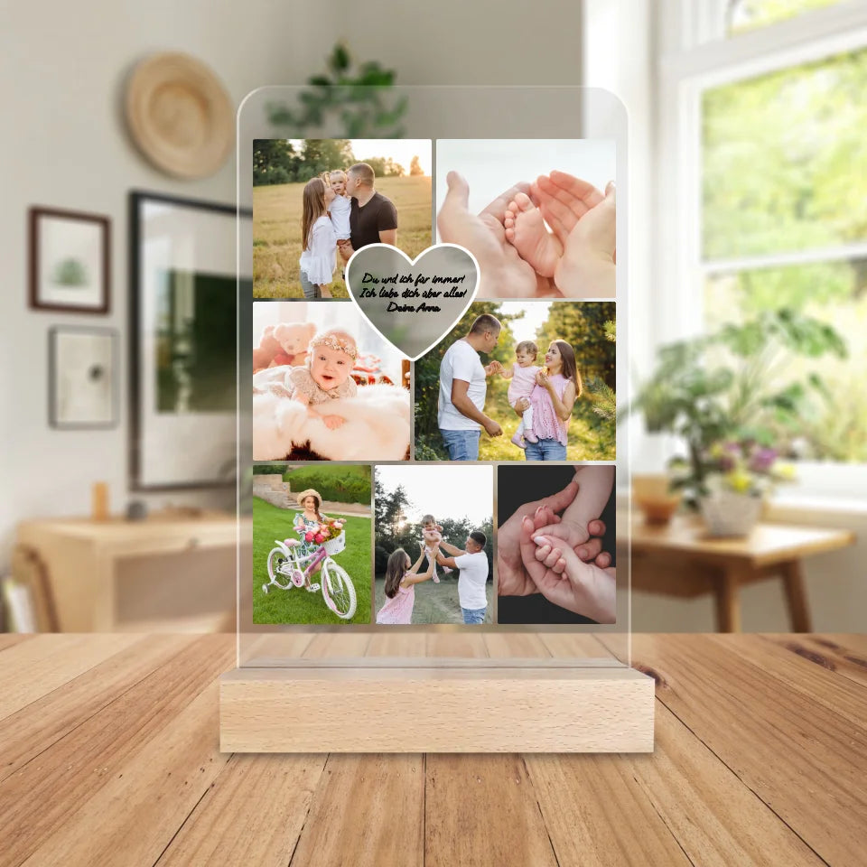 Personalisierte Acrylglasplatte - Familien Fotocollage mit Herz