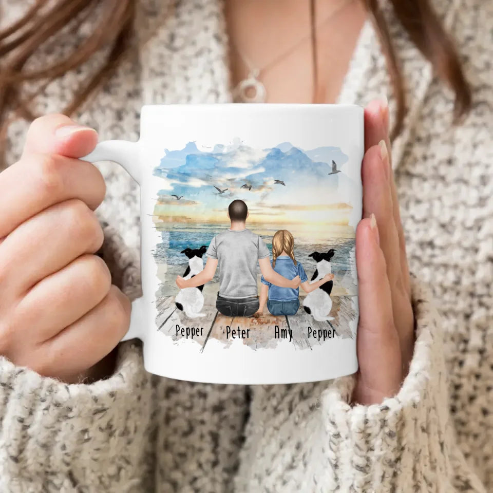 Personalisierte Tasse - 1 Mann + 1 Kind + 2 Hunde