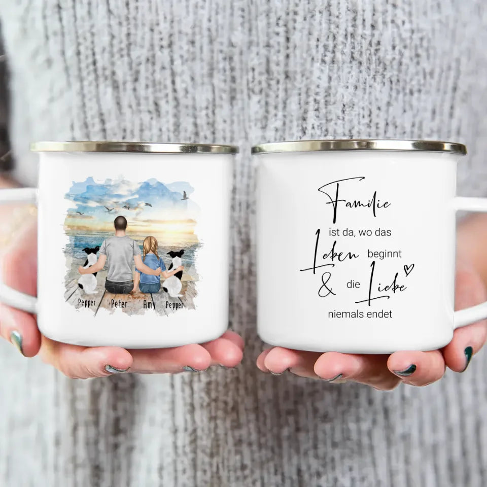 Personalisierte Tasse - 1 Mann + 1 Kind + 2 Hunde