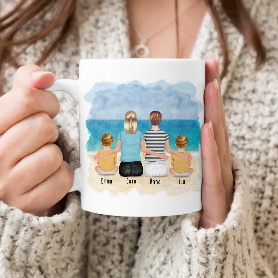 Personalisierte Tasse - 2 Frauen + 2 Babys