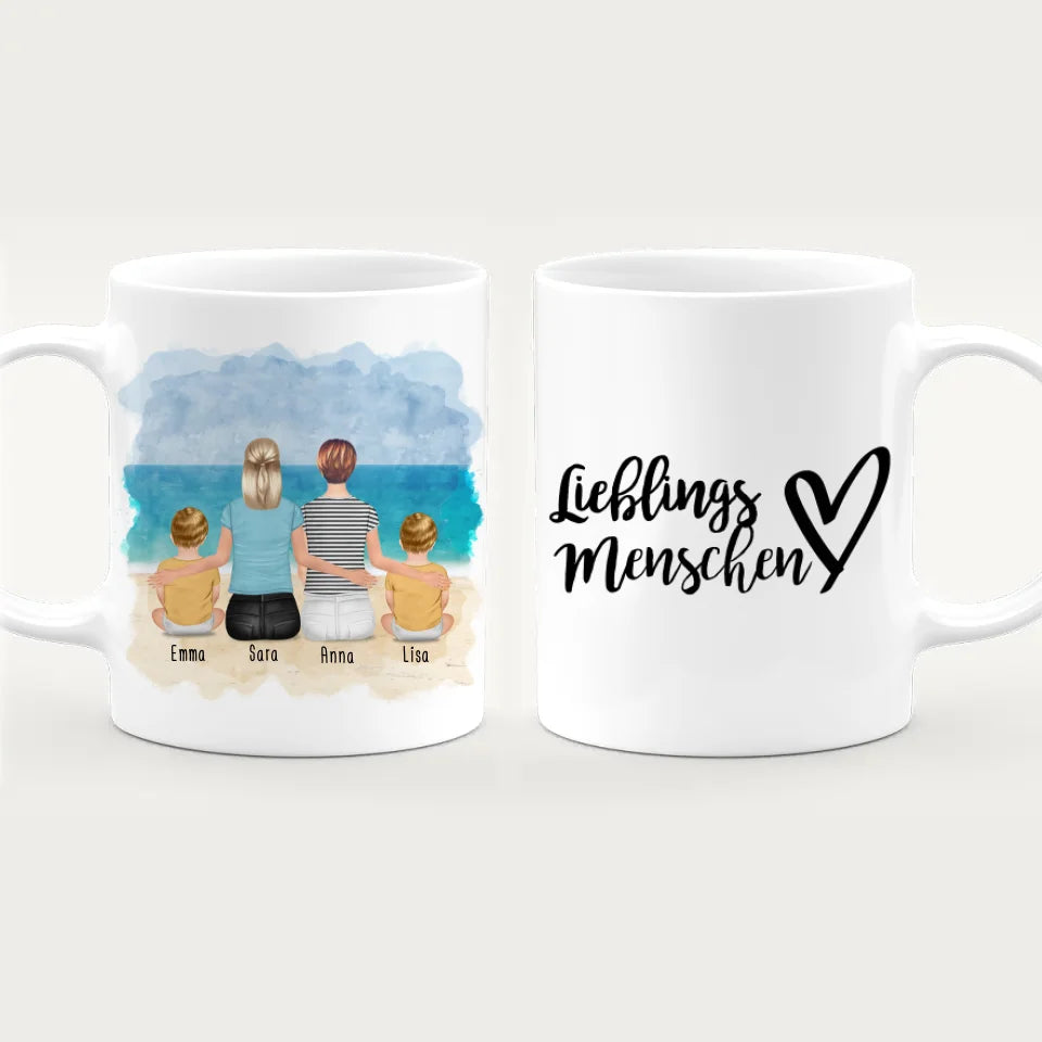 Personalisierte Tasse - 2 Frauen + 2 Babys