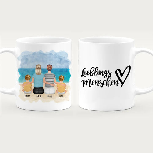 Personalisierte Tasse - 2 Frauen + 2 Babys