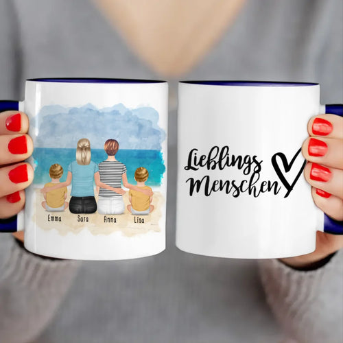 Personalisierte Tasse - 2 Frauen + 2 Babys