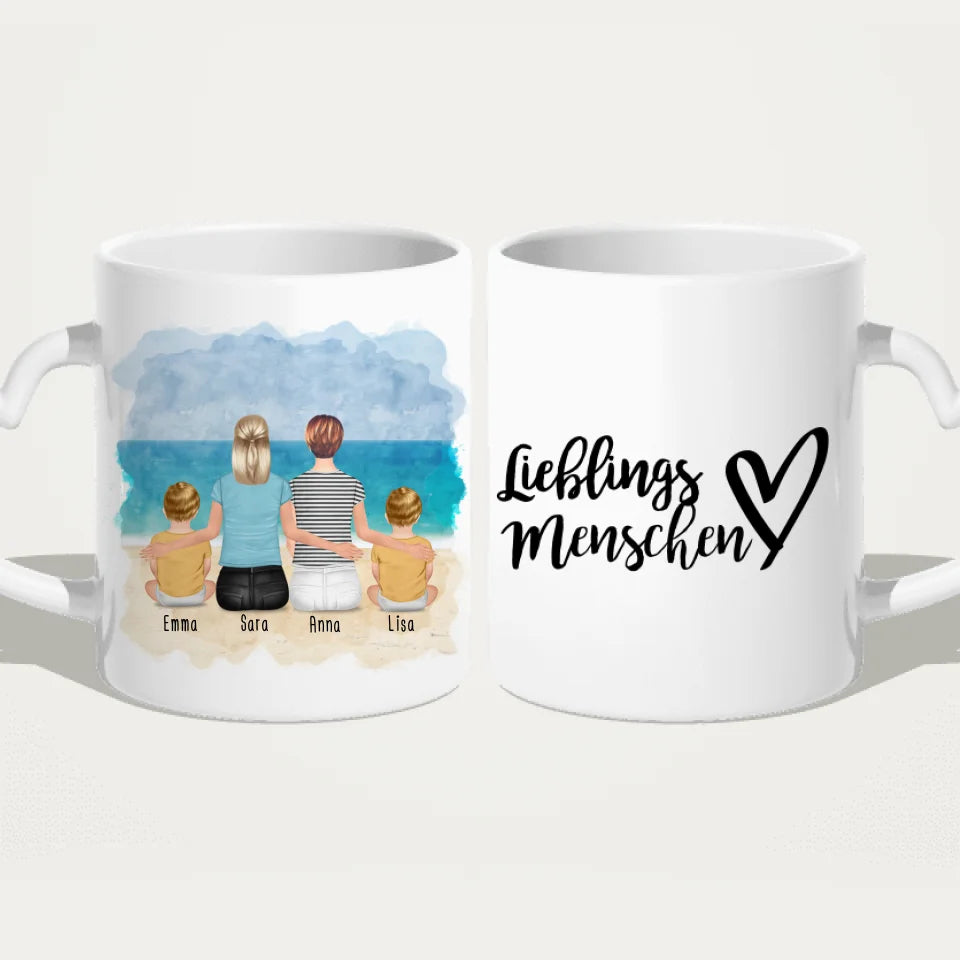 Personalisierte Tasse - 2 Frauen + 2 Babys