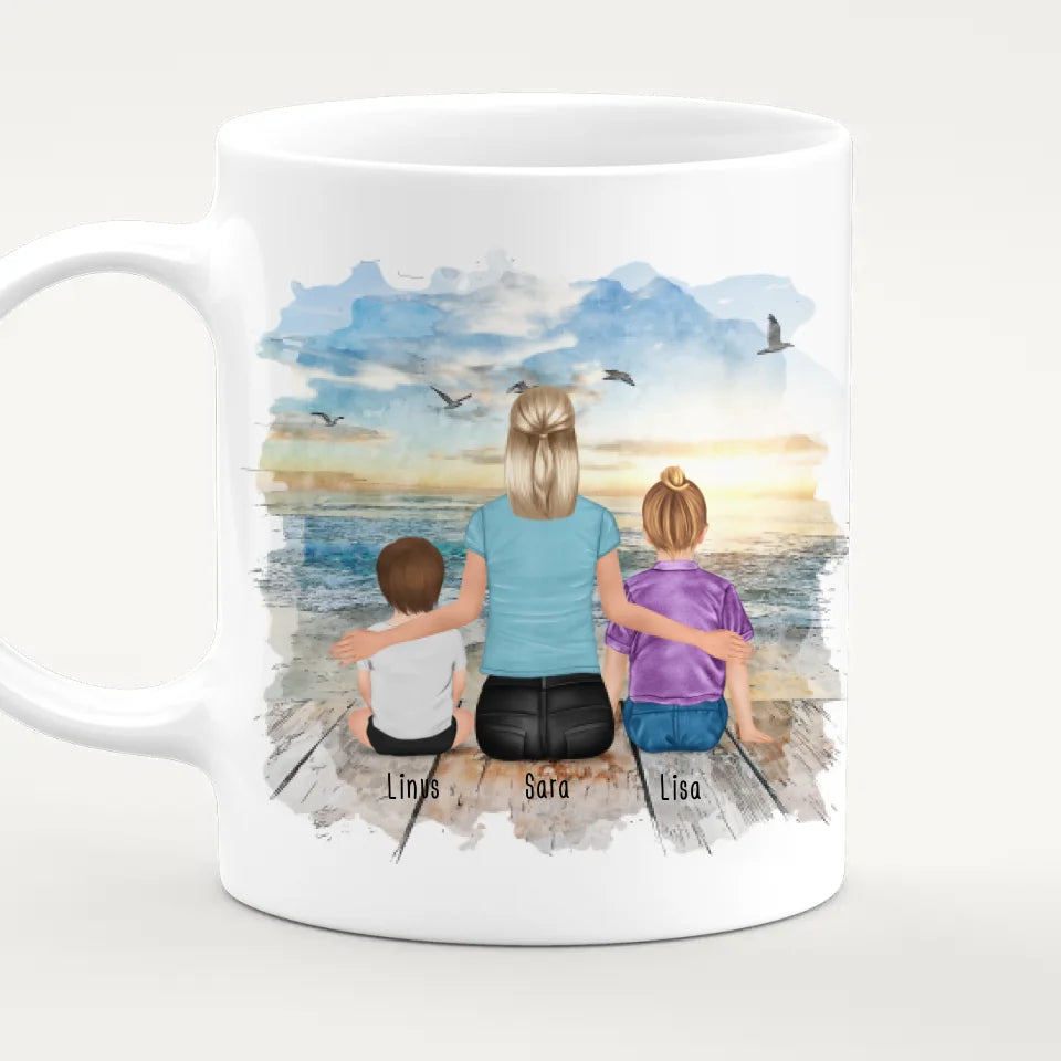 Personalisierte Tasse mit Tante (1 Baby + 1 Kind + 1 Tante)