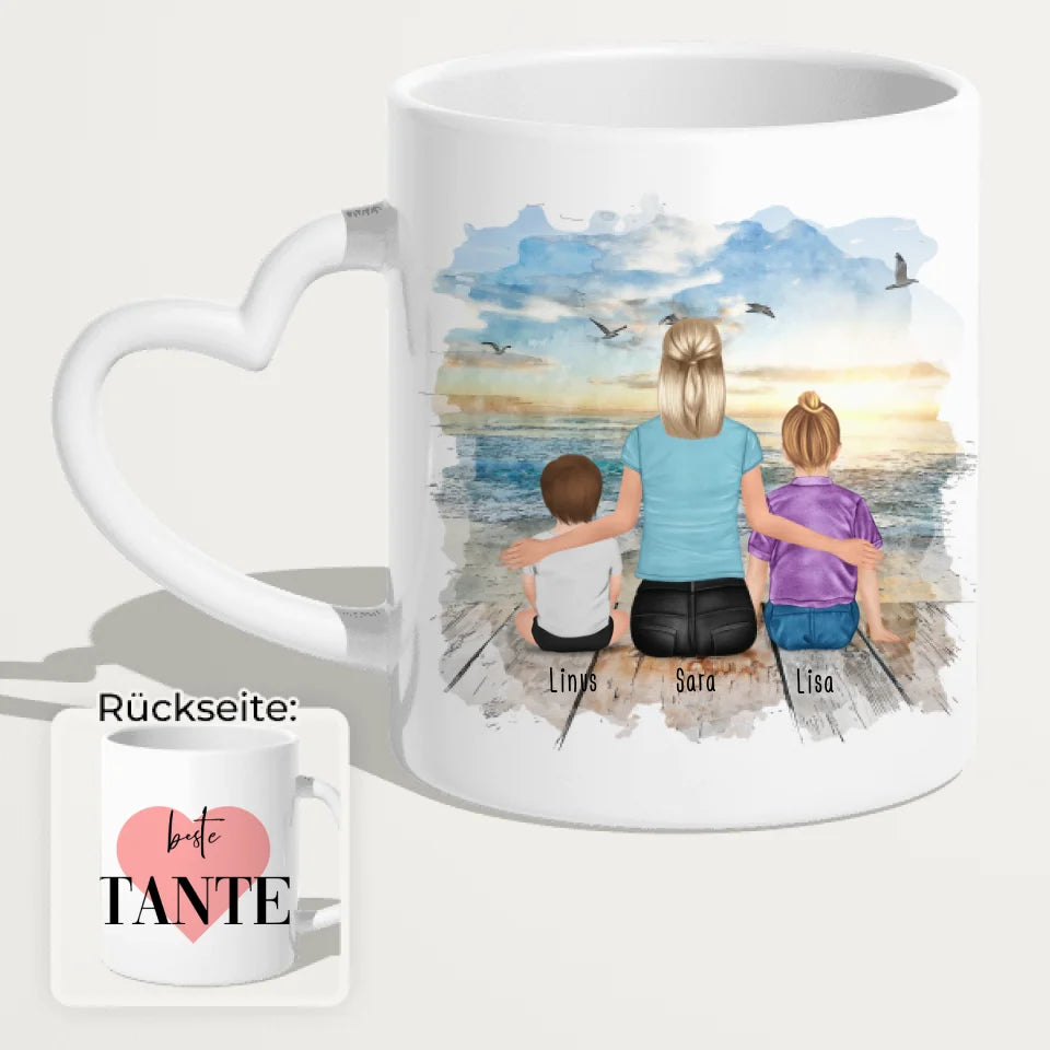 Personalisierte Tasse mit Tante (1 Baby + 1 Kind + 1 Tante)