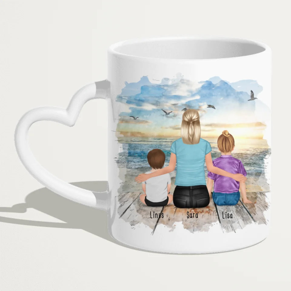 Personalisierte Tasse mit Tante (1 Baby + 1 Kind + 1 Tante)