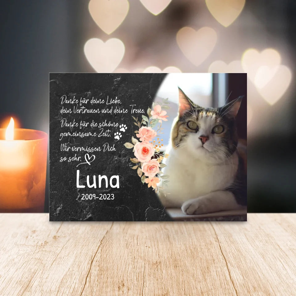 Personalisiertes Trauerschild mit Trauerspruch für Katze - Danke für deine Liebe