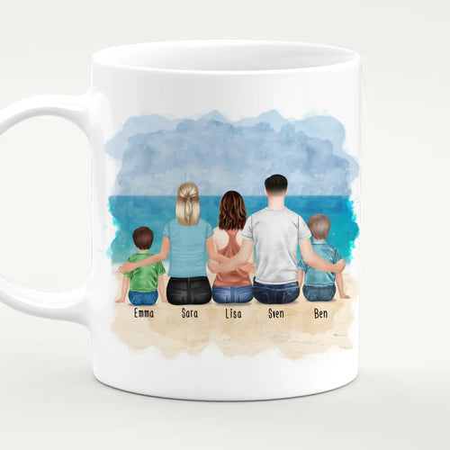 Personalisierte Tasse mit Familie (1 Kleinkind + 1 Kind + 1 Teenangerin)