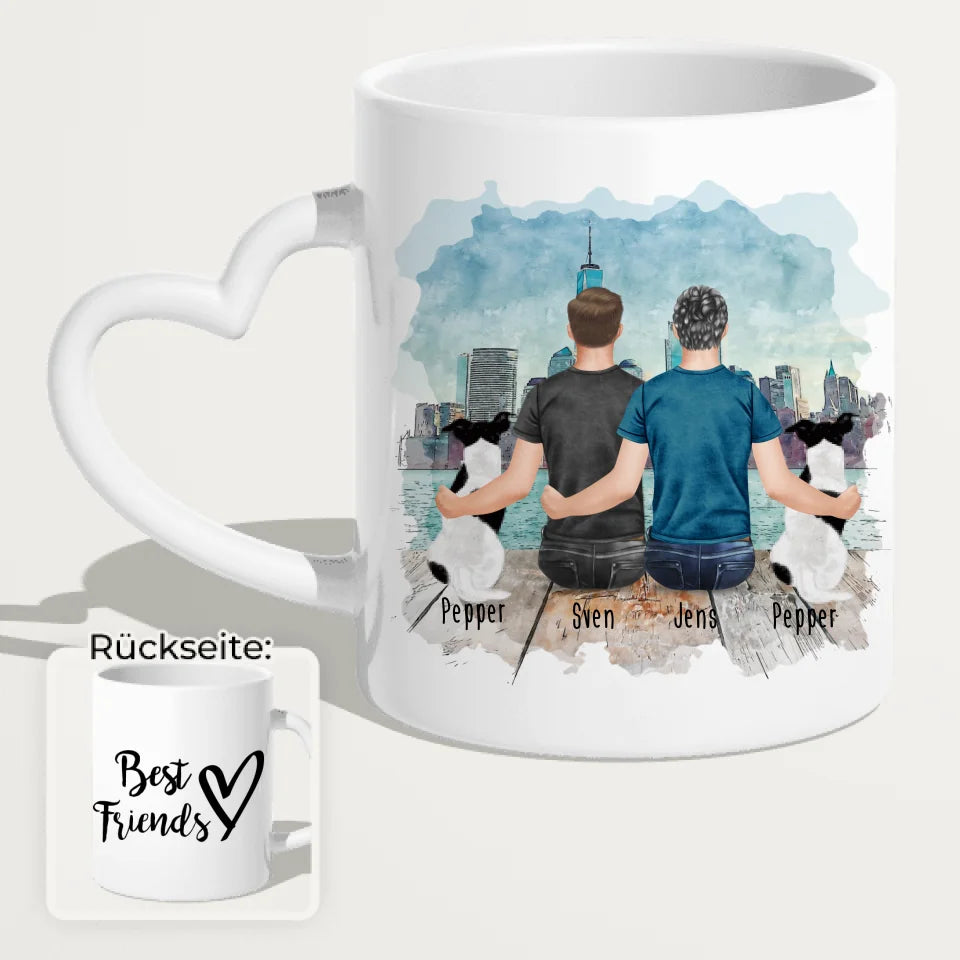 Personalisierte Tasse - 2 Männer + 2 Hunde