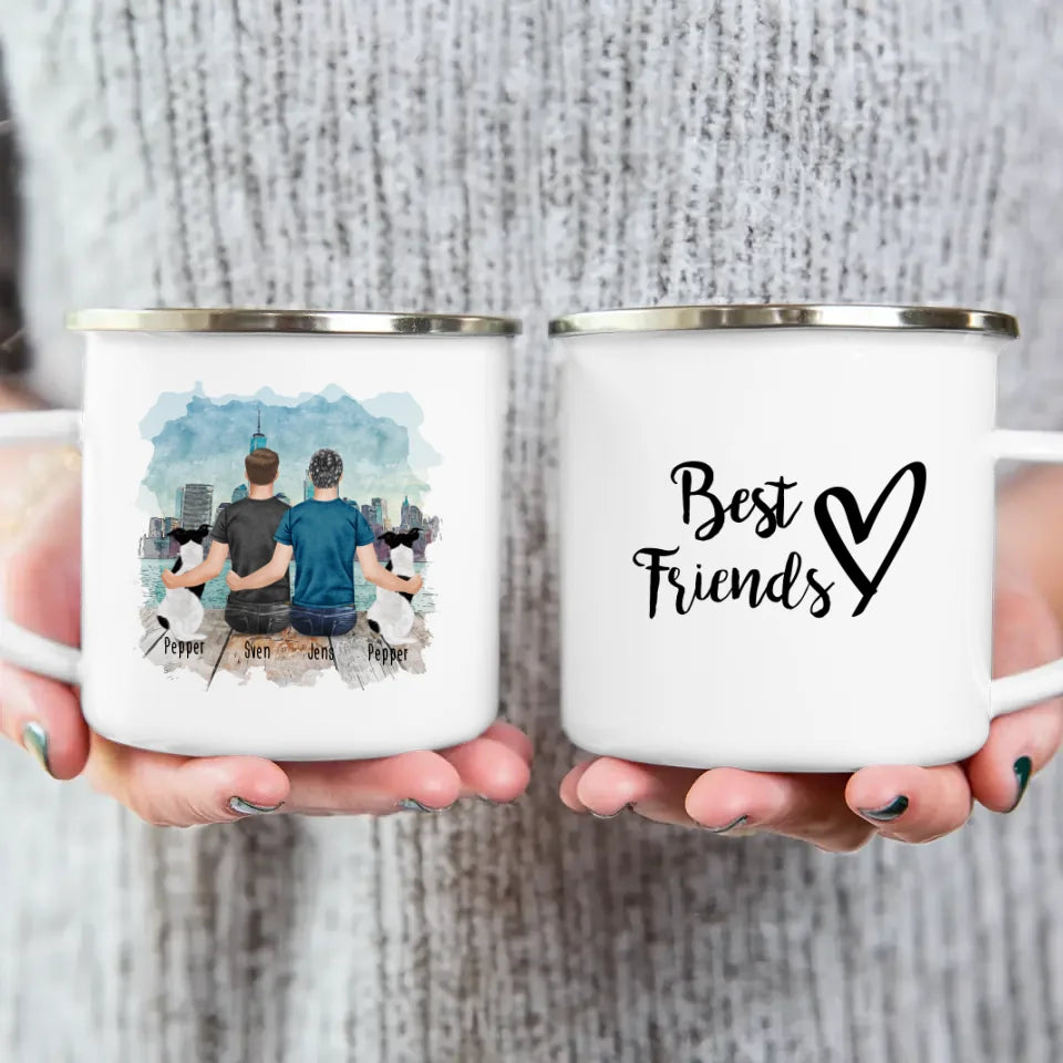 Personalisierte Tasse - 2 Männer + 2 Hunde